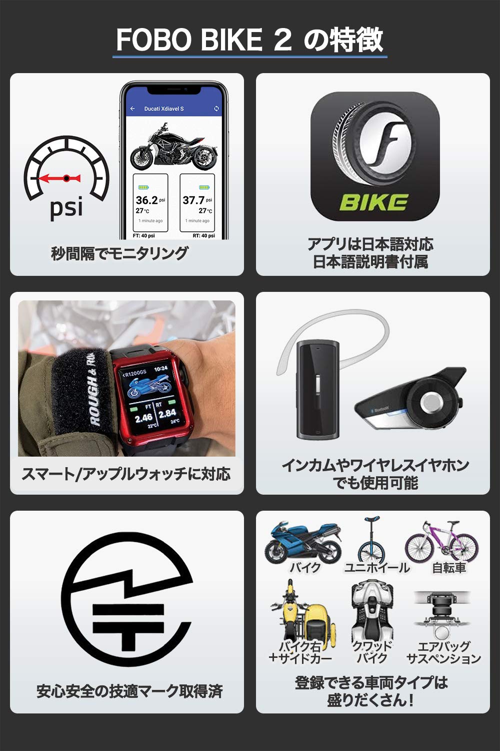 Amazon.co.jp: FOBO Bike 2 TPMS 空気圧センサー タイヤ空気圧監視